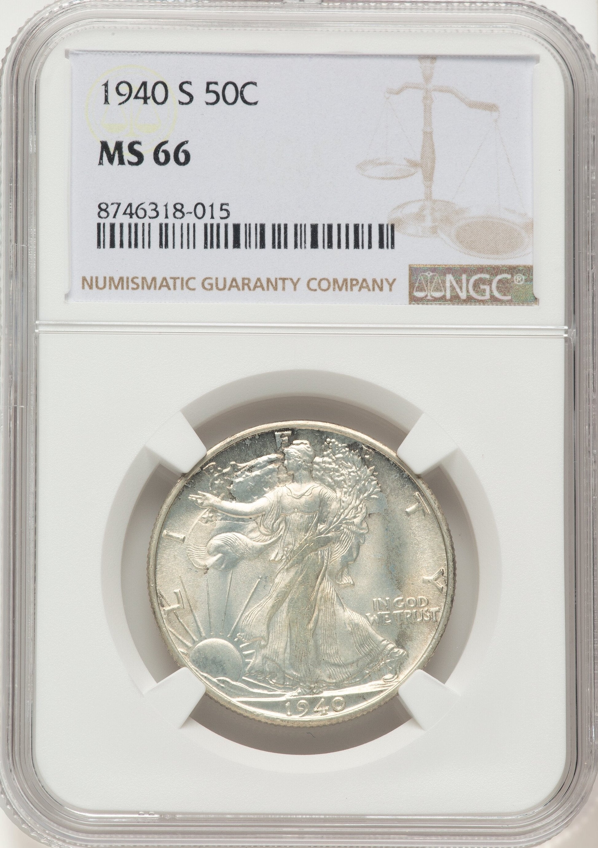 1940-S 50C Walking Liberty Half Dollar NGC MS66