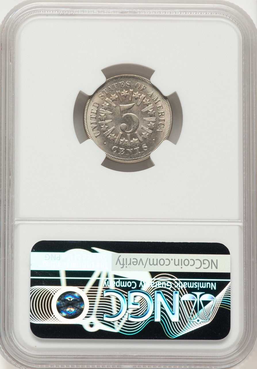 1867 5C RAYS Shield Nickel NGC MS66