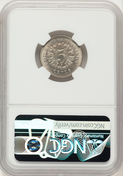 1867 5C RAYS Shield Nickel NGC MS66