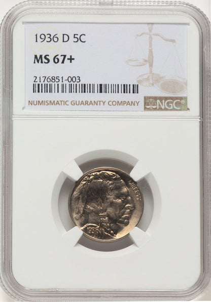 1936-D 5C Buffalo Nickel NGC MS67+