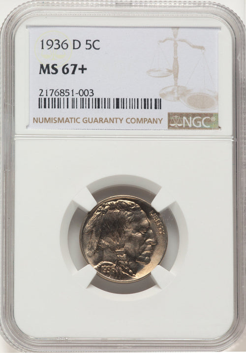 1936-D 5C Buffalo Nickel NGC MS67+