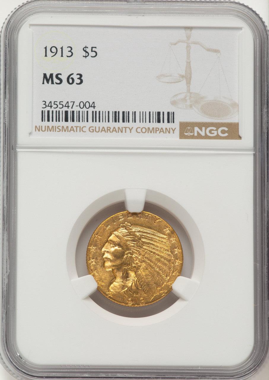 1913 $5 Indian Half Eagle NGC MS63