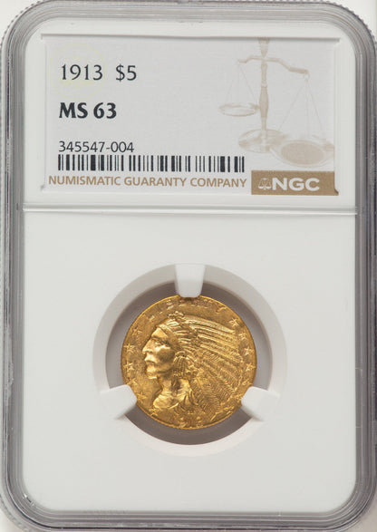 1913 $5 Indian Half Eagle NGC MS63