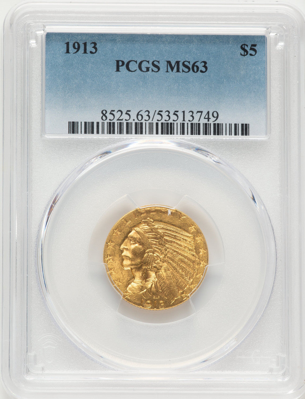 1913 $5 Indian Half Eagle PCGS MS63