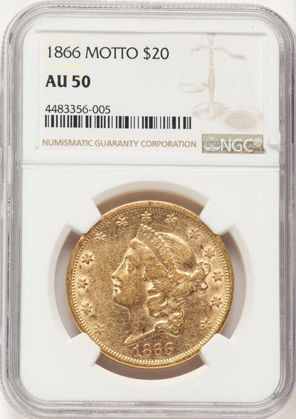 1866 $20 Liberty Double Eagle NGC AU50