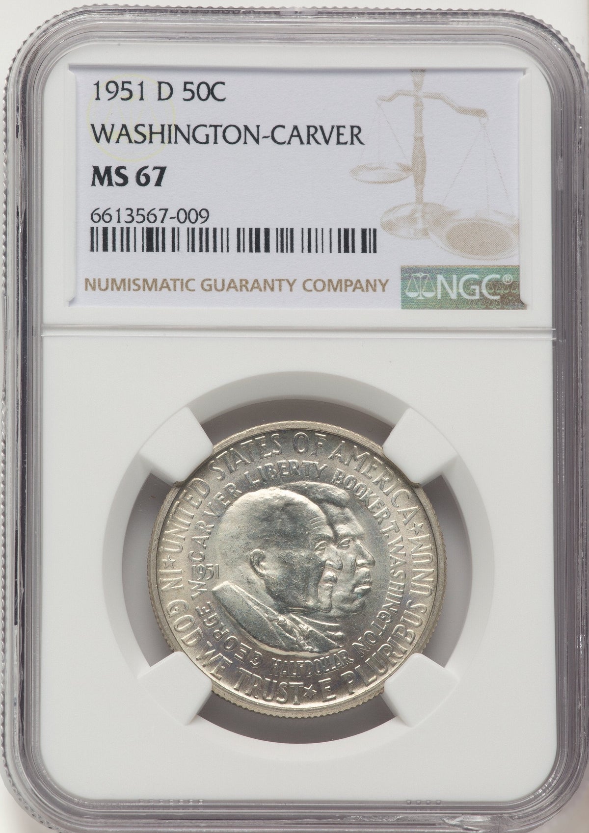1951-D 50C Washington-Carver Commemorative Silver NGC MS67