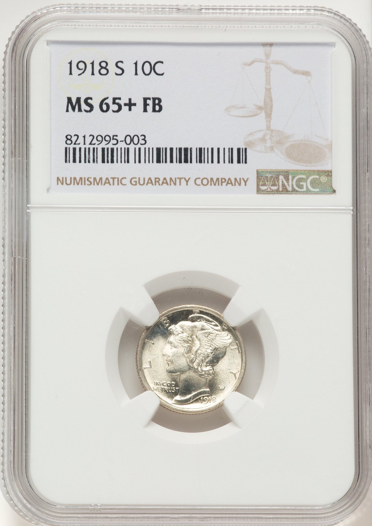 1918-S 10C FB Mercury Dime NGC MS65+