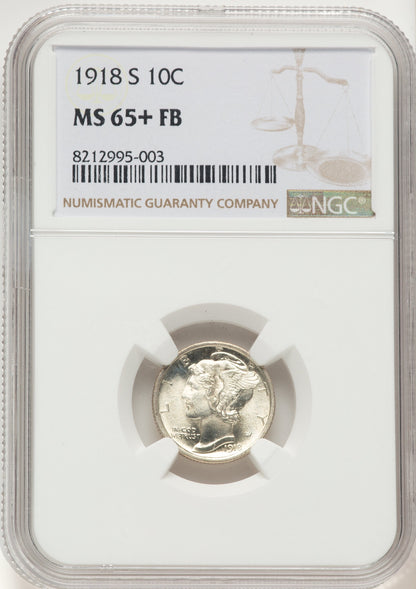 1918-S 10C FB Mercury Dime NGC MS65+