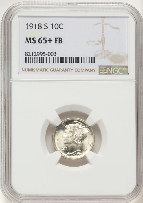 1918-S 10C FB Mercury Dime NGC MS65+