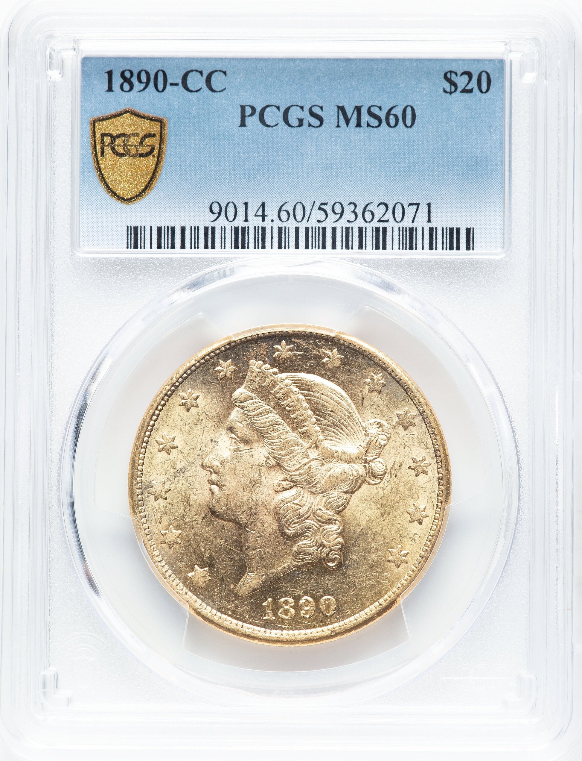1890-CC $20 Liberty Double Eagle PCGS MS60