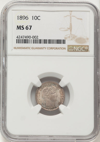 1896 10C Barber Dime NGC MS67