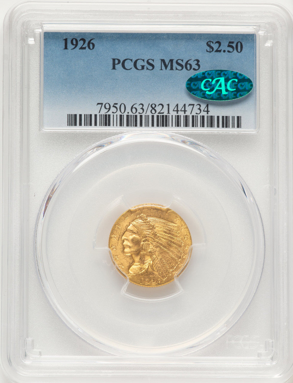 1926 $2.50 CAC Indian Quarter Eagle PCGS MS63