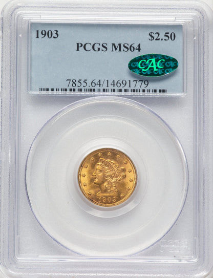 1903 $2.50 CAC Liberty Quarter Eagle PCGS MS64