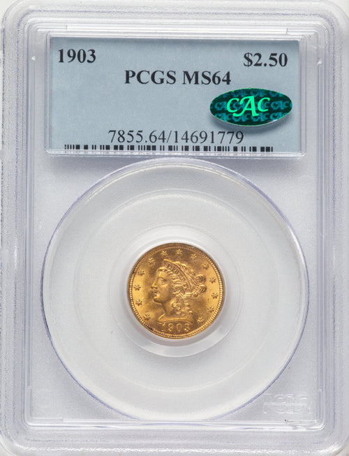 1903 $2.50 CAC Liberty Quarter Eagle PCGS MS64