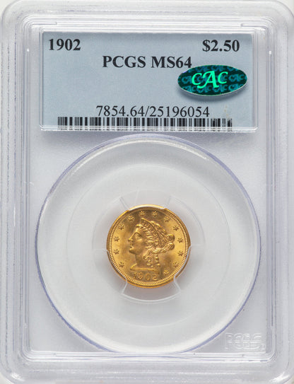 1902 $2.50 CAC Liberty Quarter Eagle PCGS MS64
