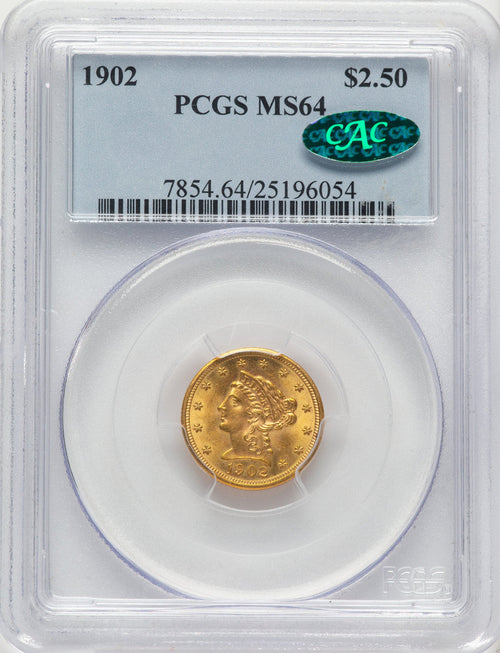 1902 $2.50 CAC Liberty Quarter Eagle PCGS MS64