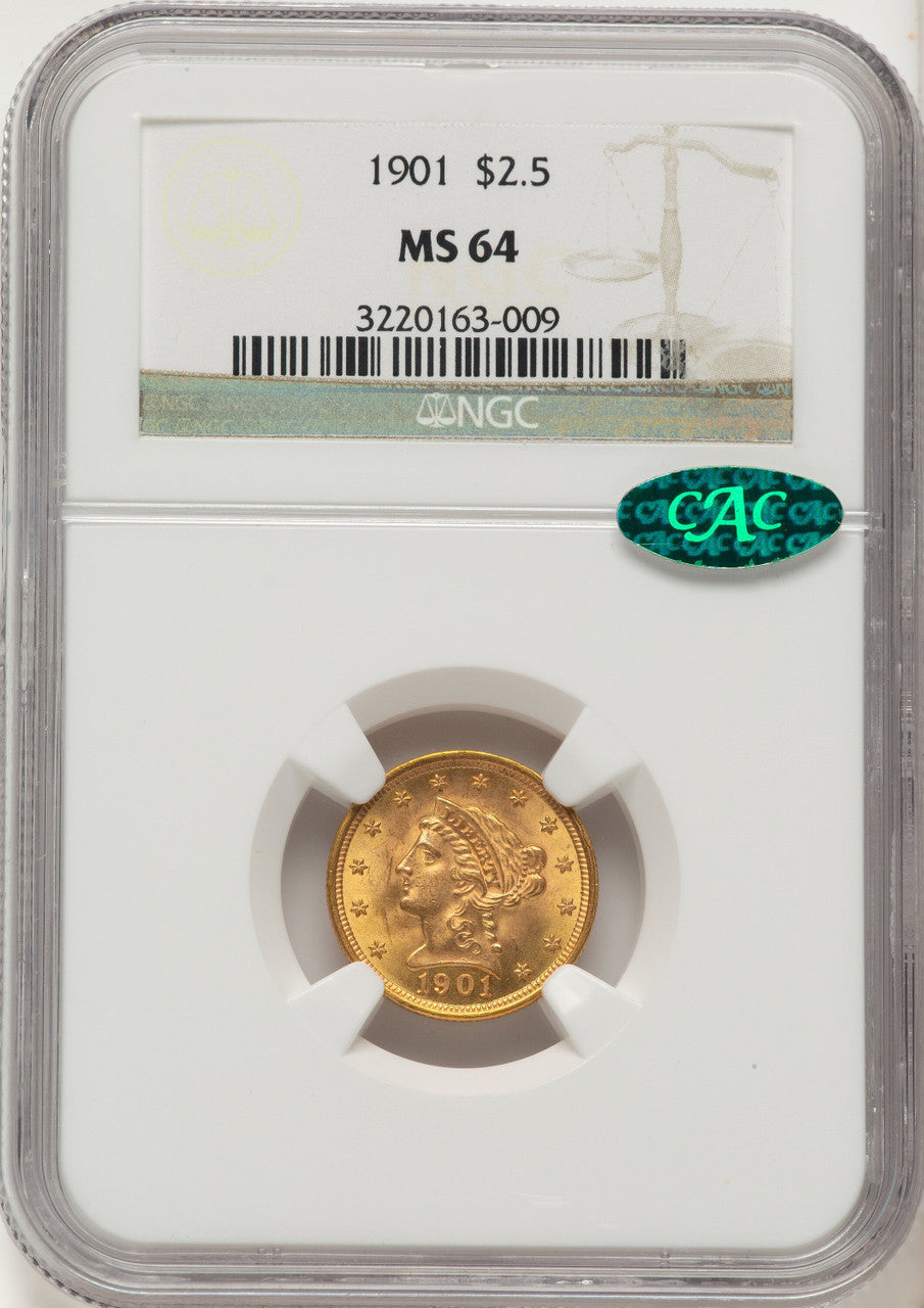 1901 $2.50 CAC Liberty Quarter Eagle NGC MS64