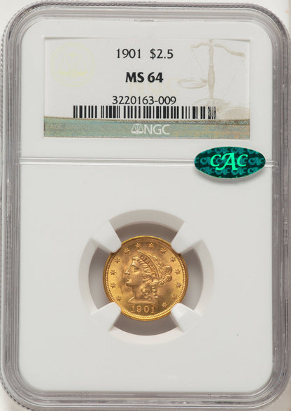 1901 $2.50 CAC Liberty Quarter Eagle NGC MS64
