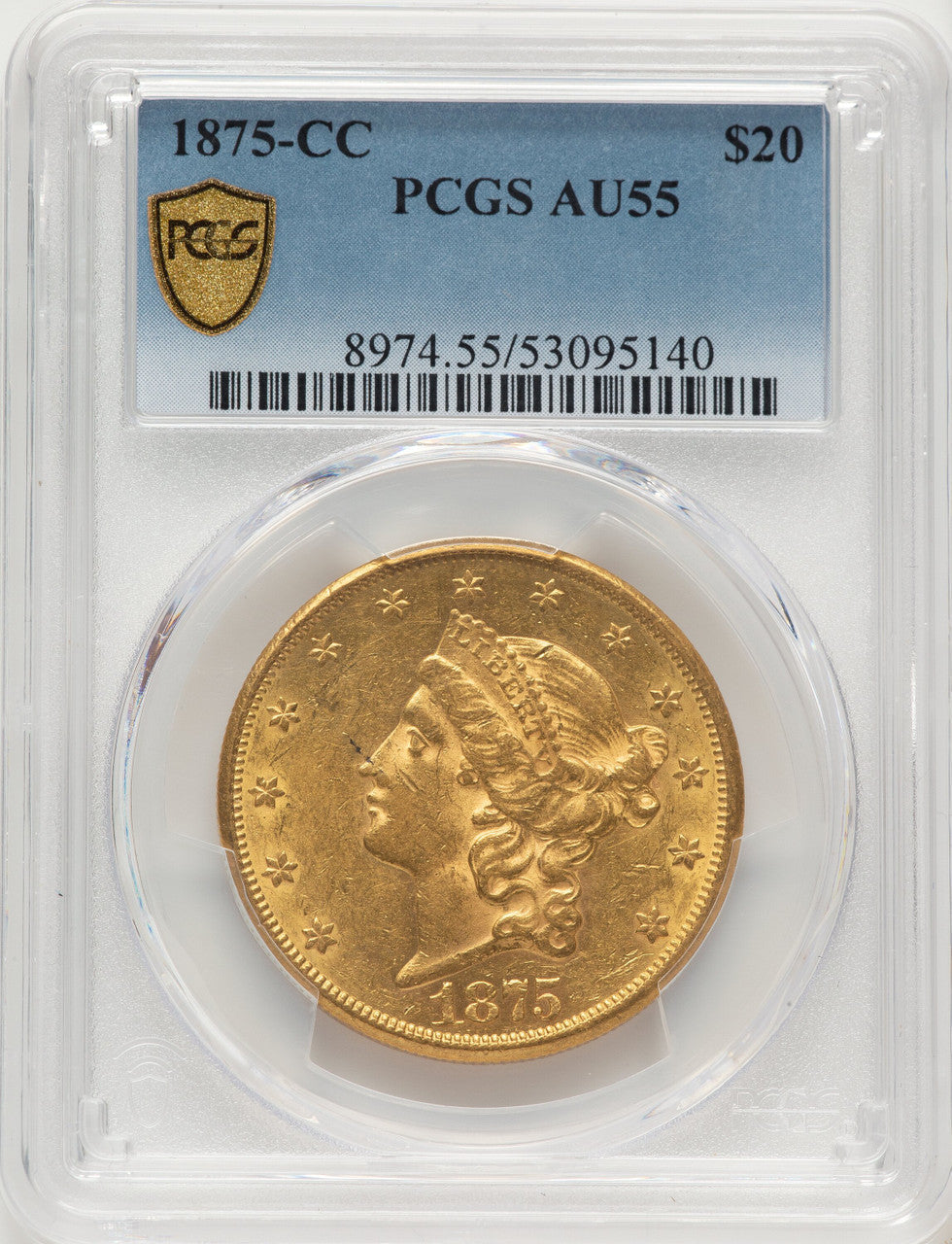 1875-CC $20 Liberty Double Eagle PCGS AU55
