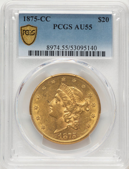 1875-CC $20 Liberty Double Eagle PCGS AU55