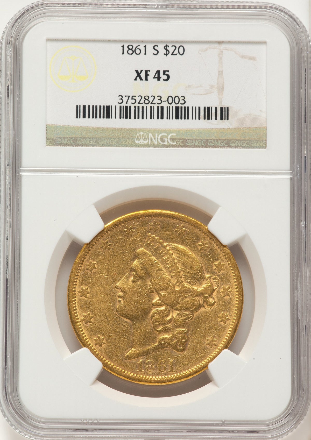1861-S $20 Liberty Double Eagle NGC XF45