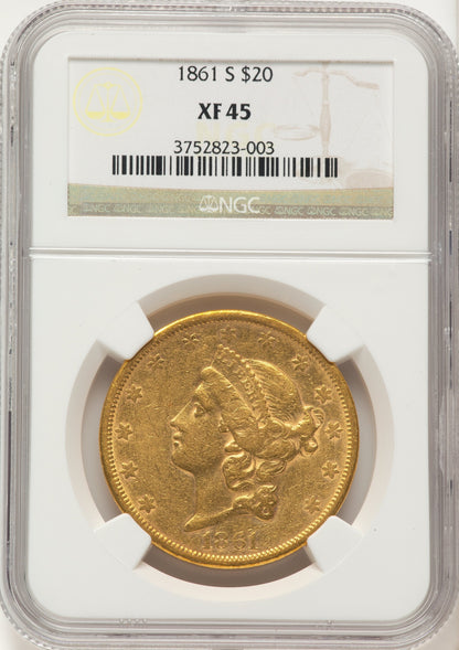 1861-S $20 Liberty Double Eagle NGC XF45