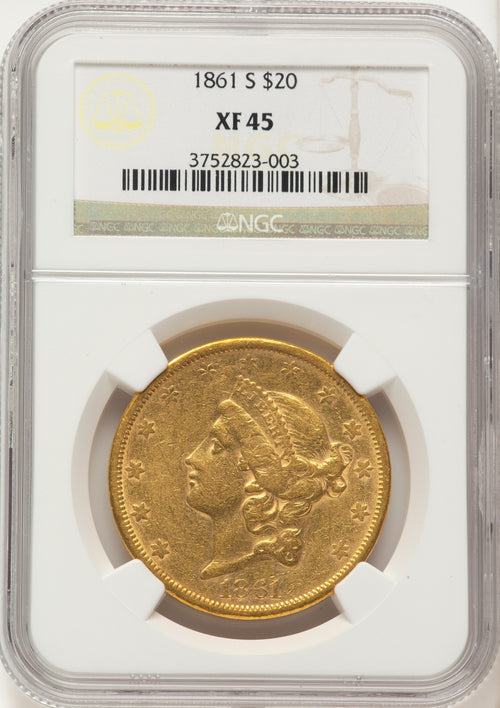 1861-S $20 Liberty Double Eagle NGC XF45