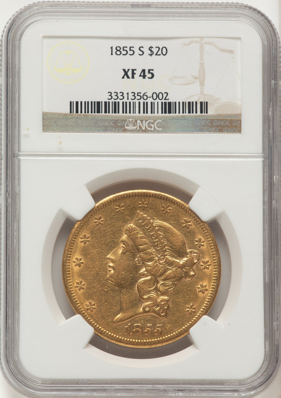 1855-S $20 Liberty Double Eagle NGC XF45