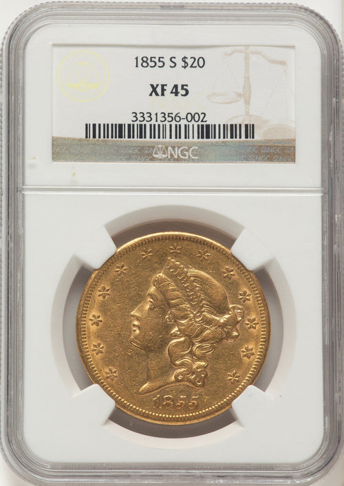 1855-S $20 Liberty Double Eagle NGC XF45