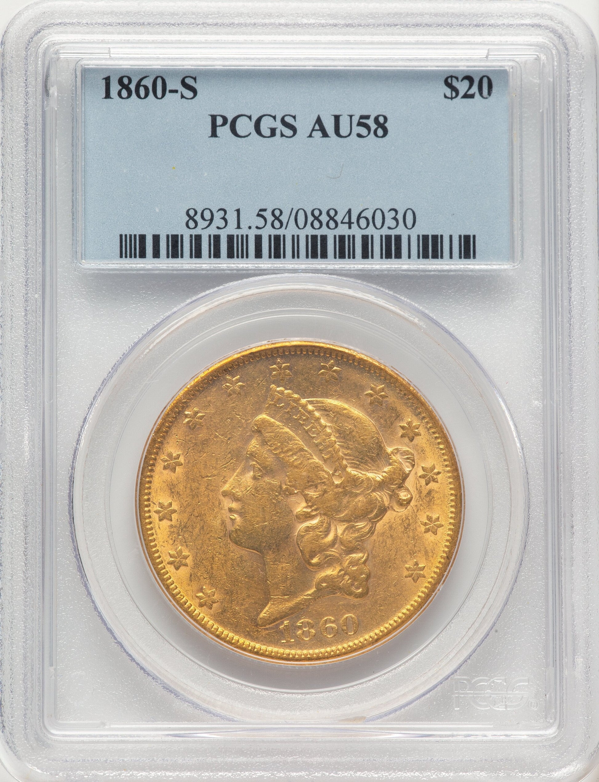 1860-S $20 Liberty Double Eagle PCGS AU58
