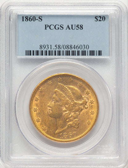 1860-S $20 Liberty Double Eagle PCGS AU58