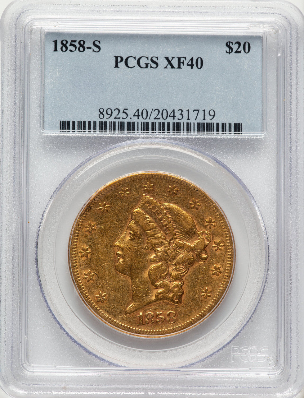 1858-S $20 Liberty Double Eagle PCGS XF40