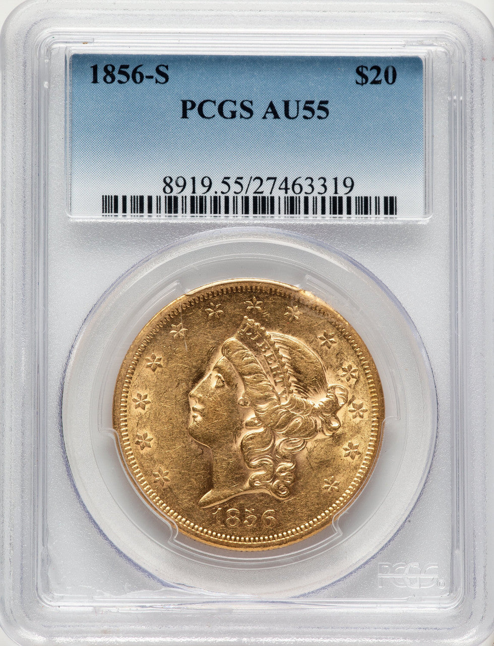 1856-S $20 Liberty Double Eagle PCGS AU55