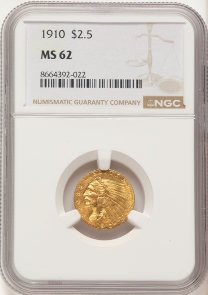 1910 $2.50 Indian Quarter Eagle NGC MS62