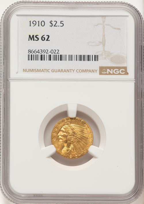 1910 $2.50 Indian Quarter Eagle NGC MS62