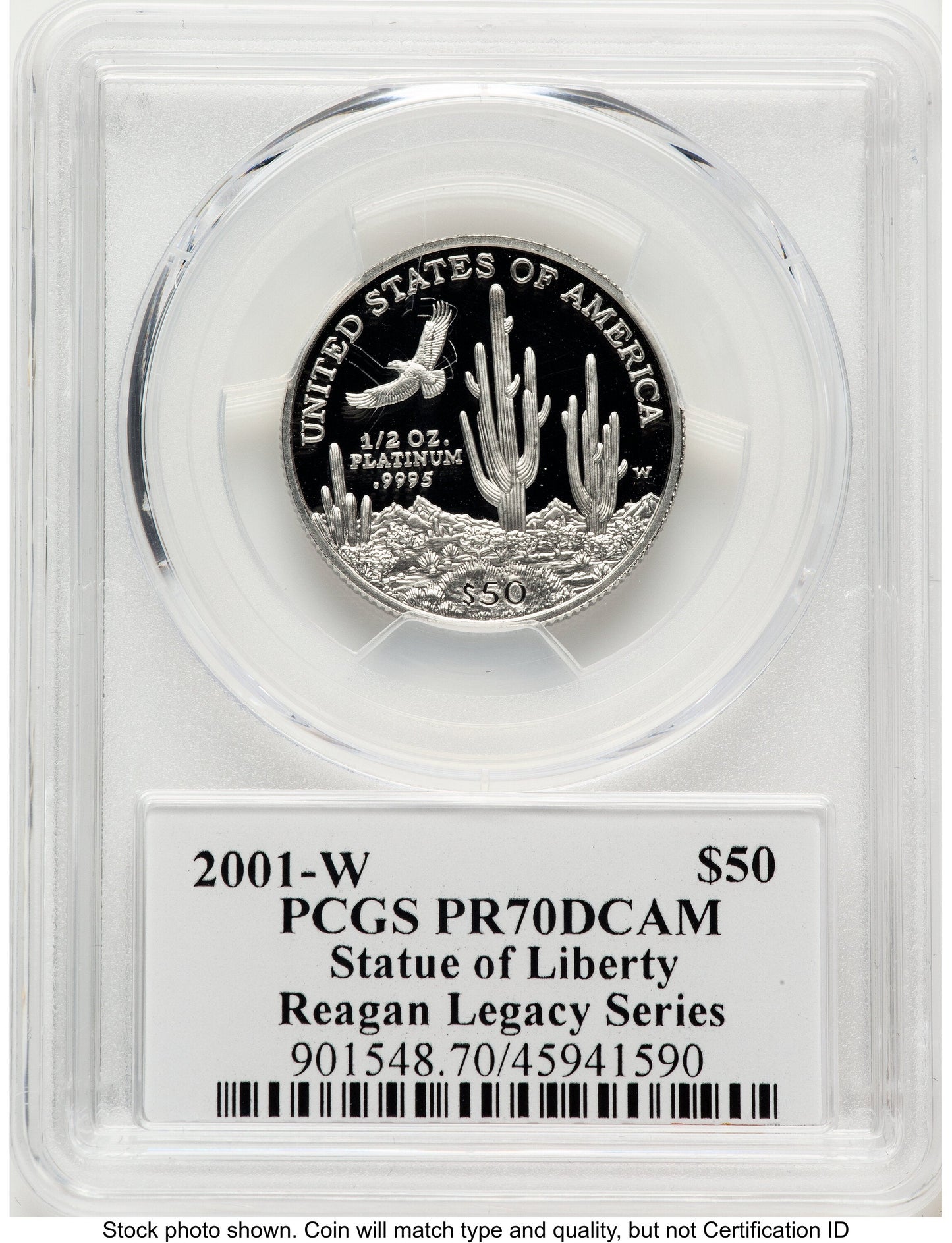 2001-W Proof Platinum Eagle 1/2 oz Reagan Legacy Series Michael Reagan Picture PCGS PR70
