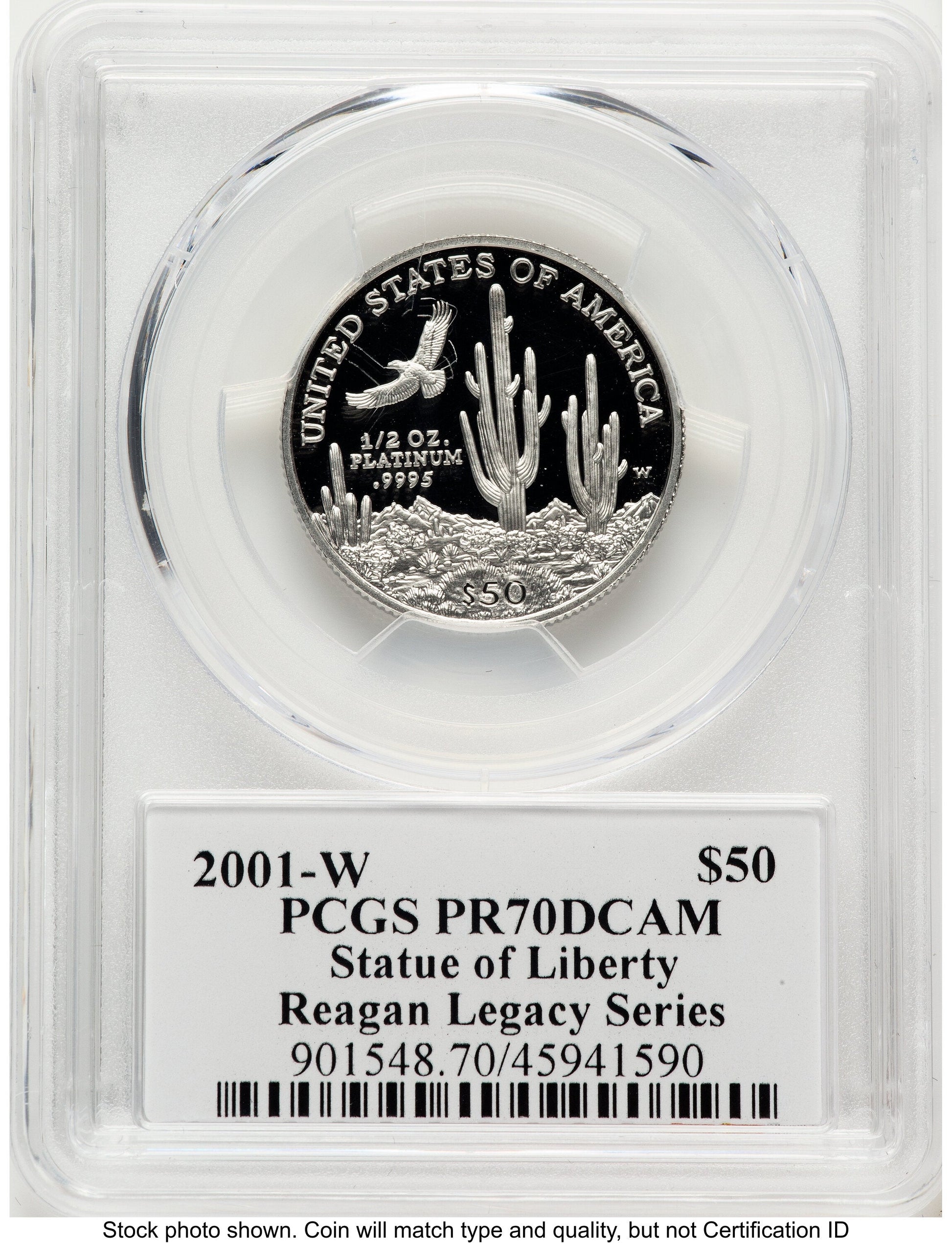 2001-W Proof Platinum Eagle 1/2 oz Reagan Legacy Series Michael Reagan Picture PCGS PR70