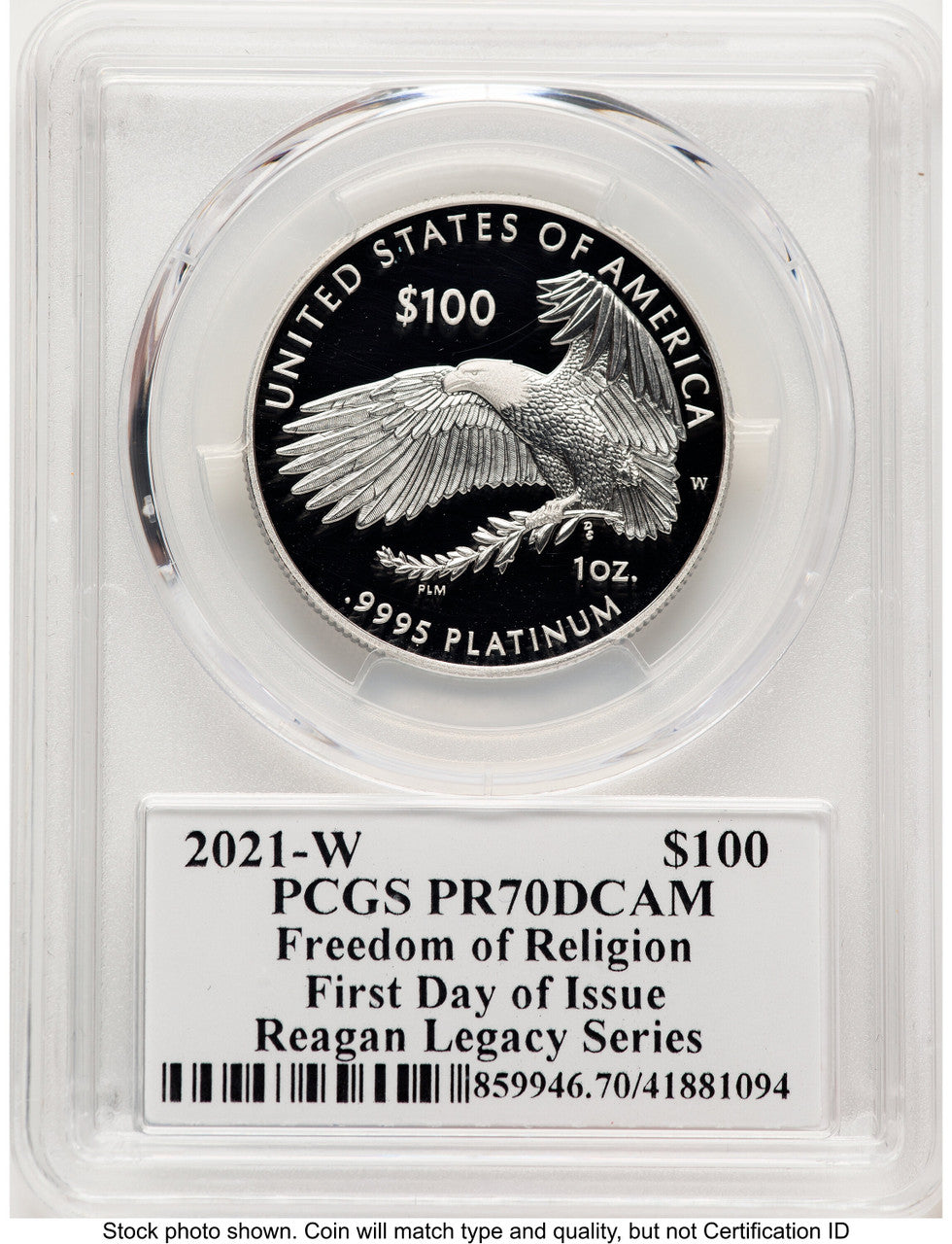 2021-W Proof Platinum Eagle 1 oz FDI Reagan Legacy Series Michael Reagan Picture PCGS PR70