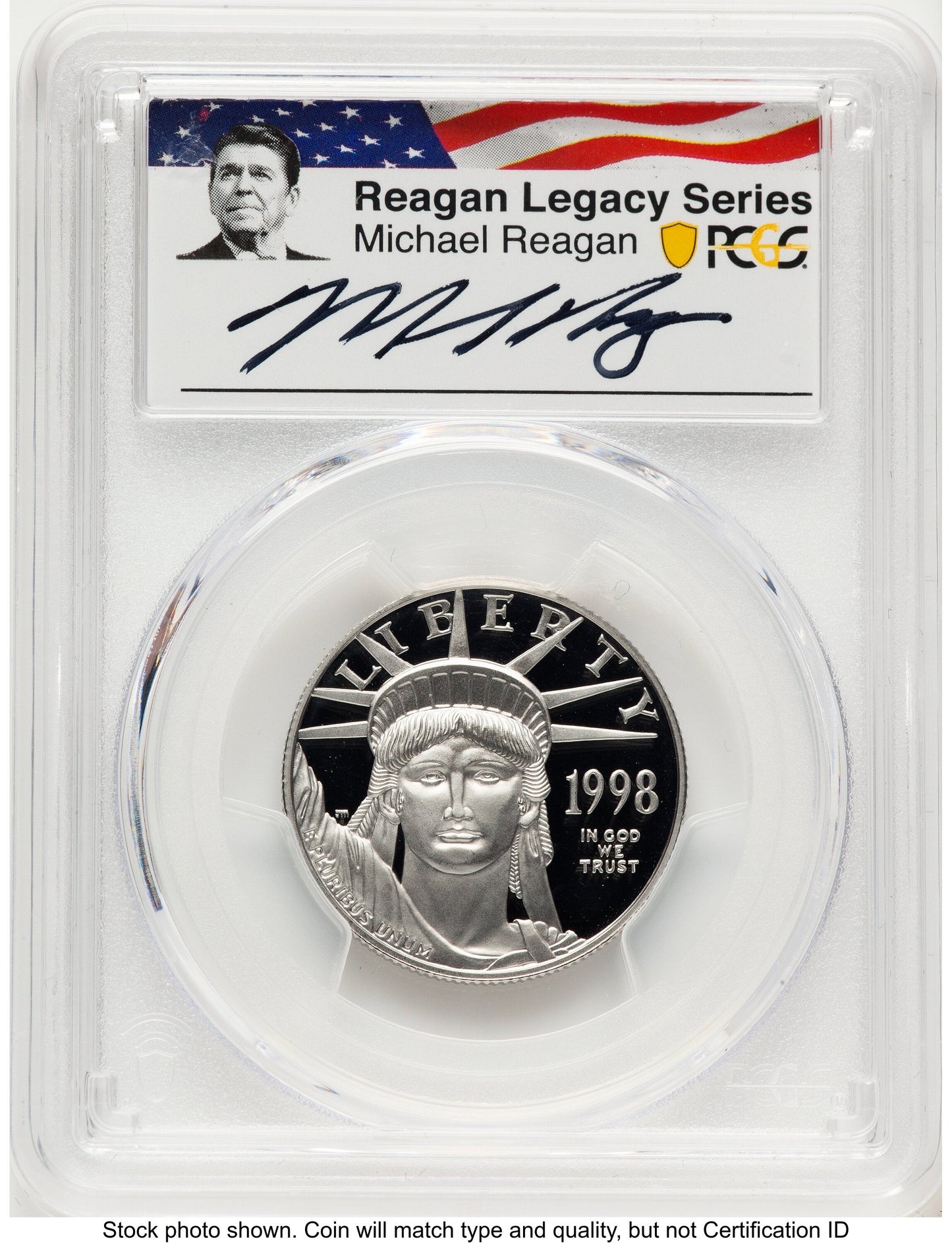 1998-W Proof Platinum Eagle 1/2 oz Reagan Legacy Series Michael Reagan Picture PCGS PR70