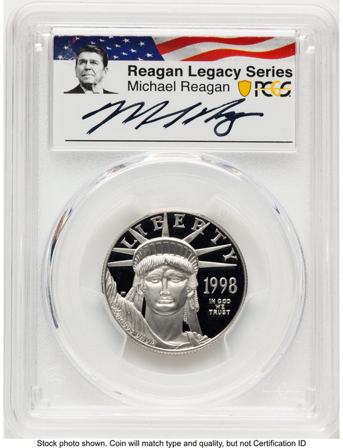 1998-W Proof Platinum Eagle 1/2 oz Reagan Legacy Series Michael Reagan Picture PCGS PR70