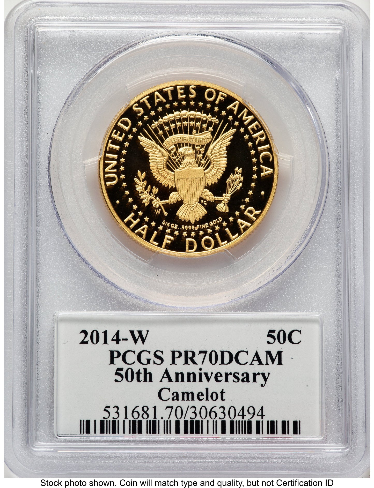 2014-W 50C Gold JFK 50th Anniversary JFK Camelot Label Proof Kennedy Half Dollar PCGS PR70