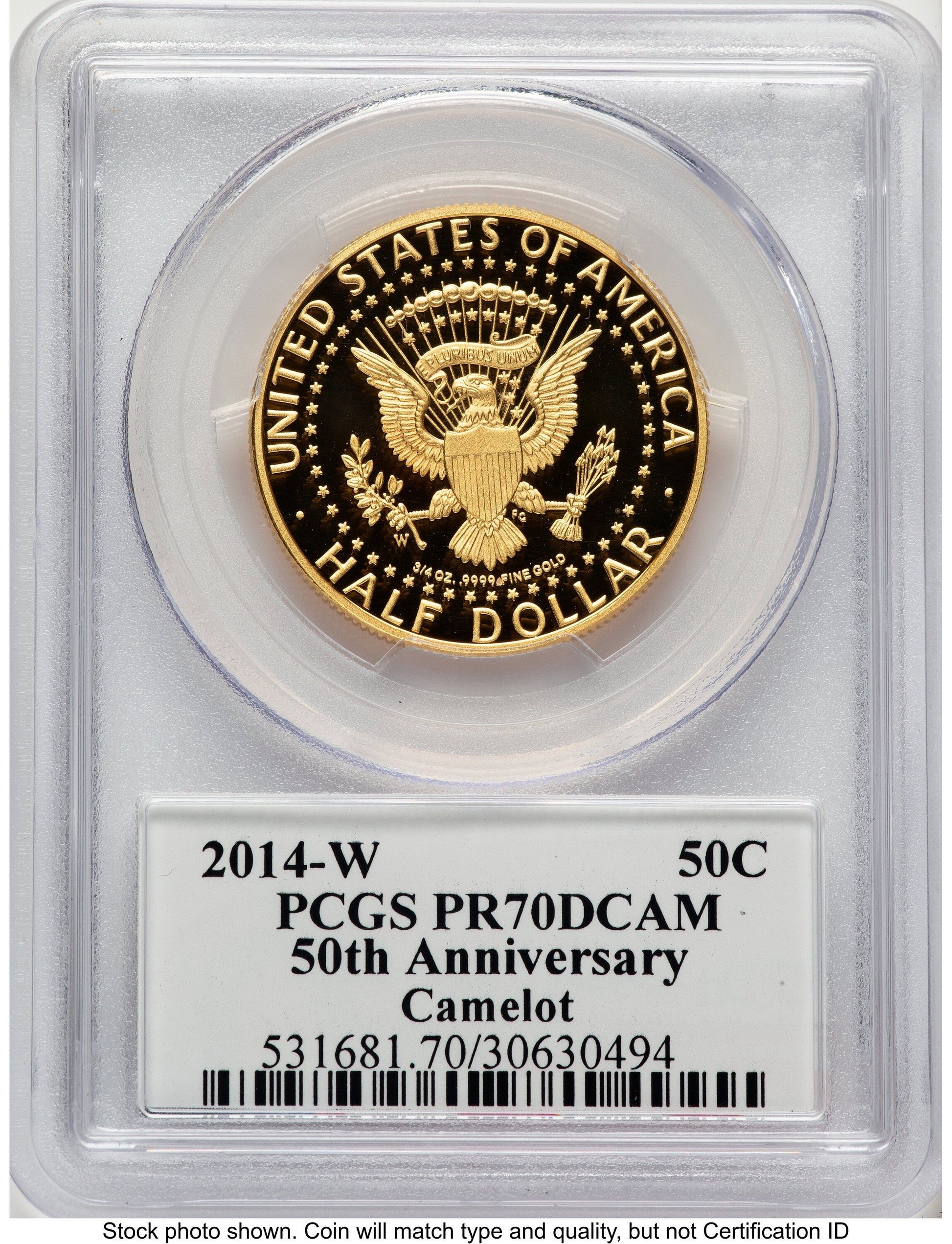 2014-W 50C Gold JFK 50th Anniversary JFK Camelot Label Proof Kennedy Half Dollar PCGS PR70