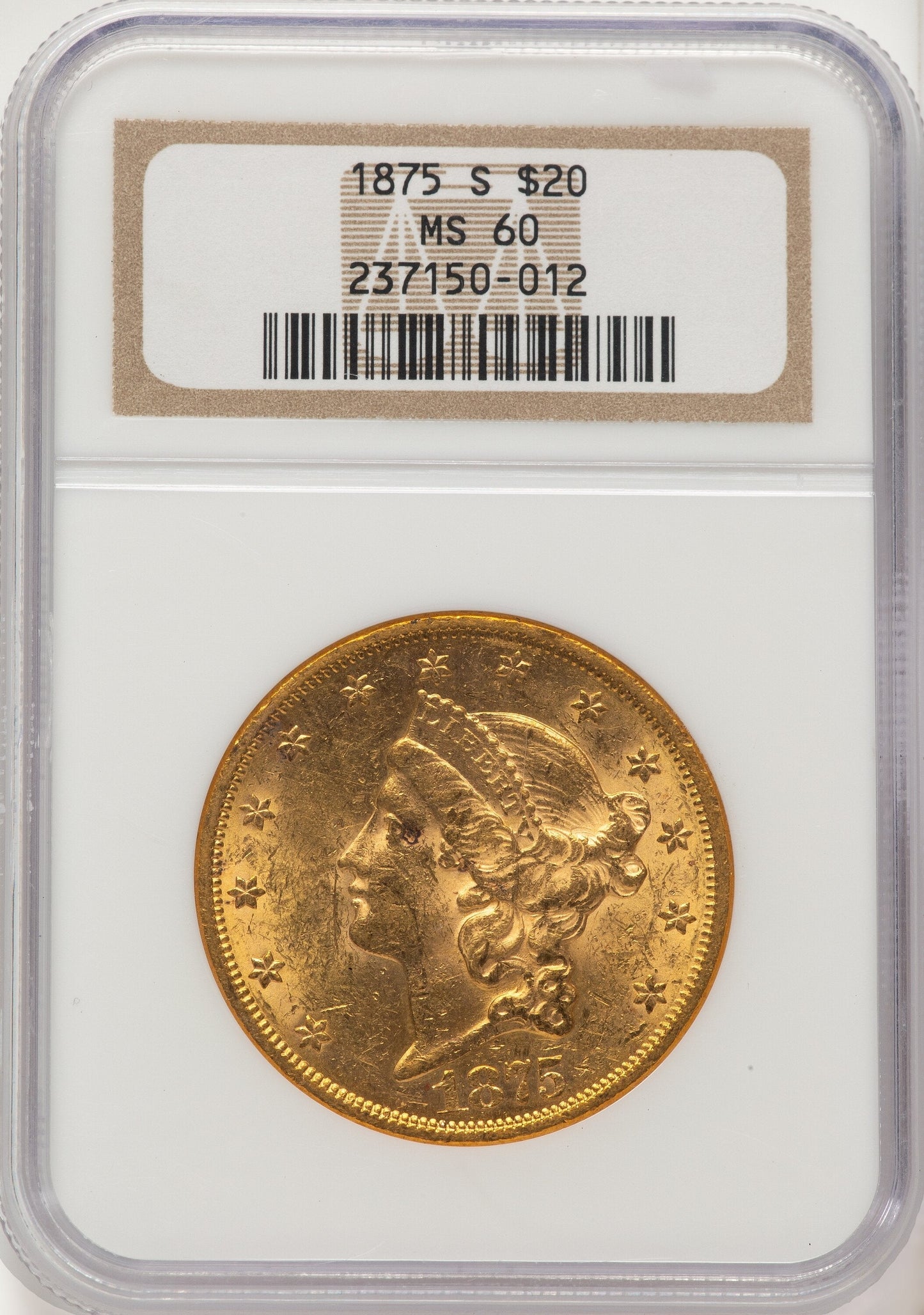 1875-S $20 Liberty Double Eagle NGC MS60