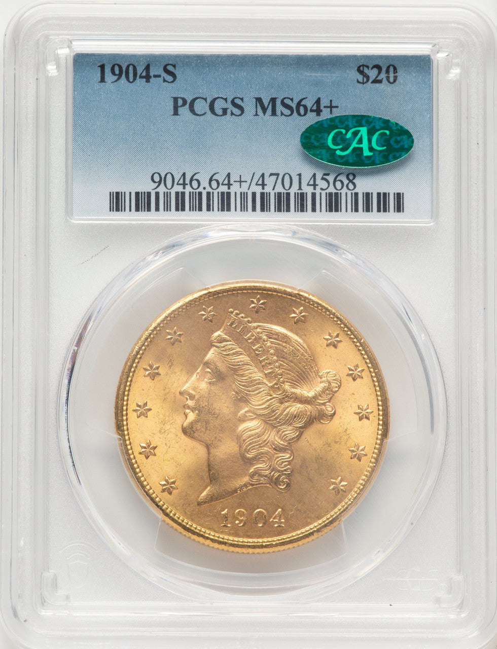 1904-S $20 CAC Liberty Double Eagle PCGS MS64+