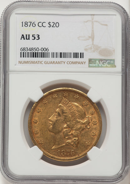 1876-CC $20 Liberty Double Eagle NGC AU53