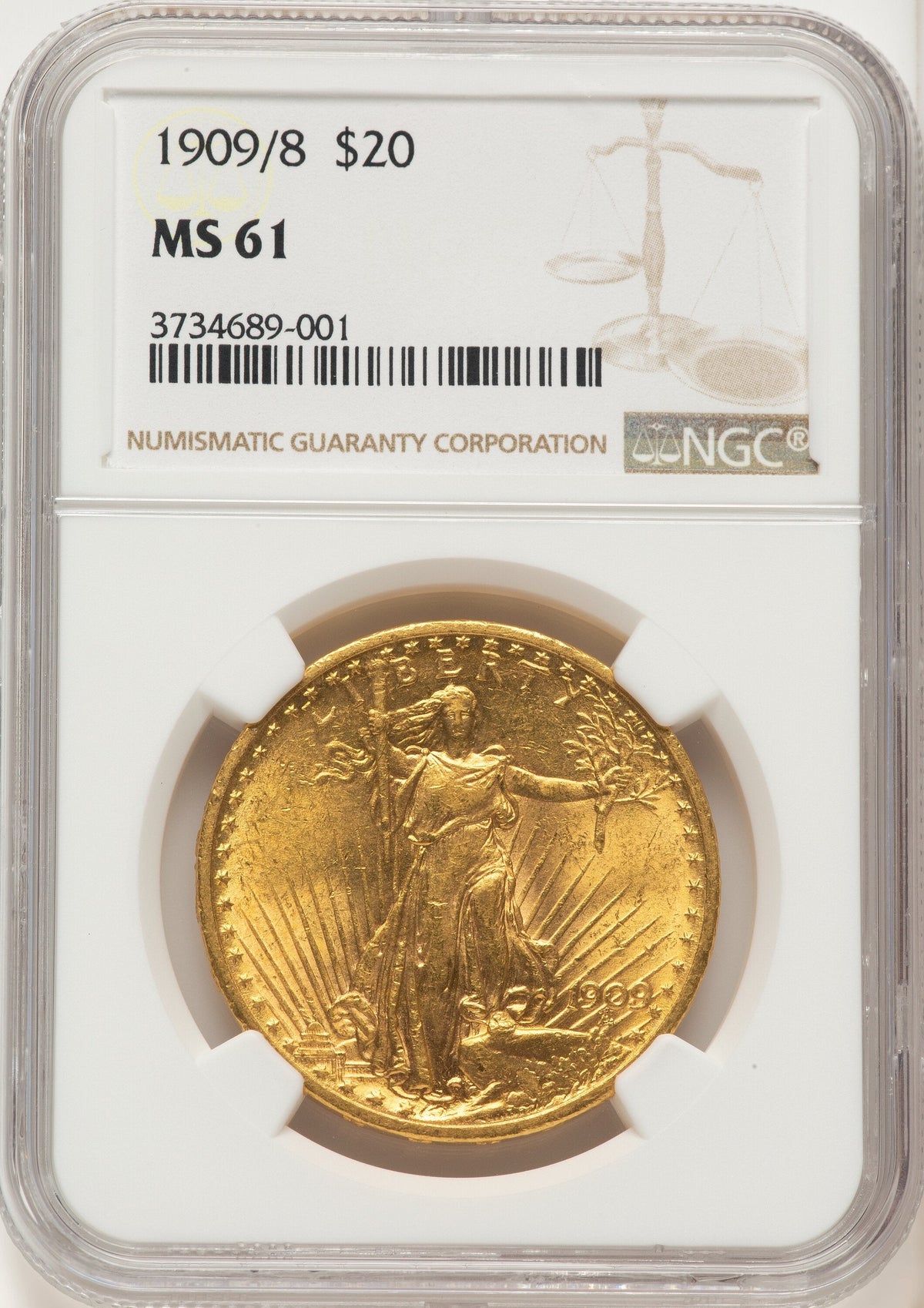 1909/8 $20 FS-301 Saint-Gaudens Double Eagle NGC MS61