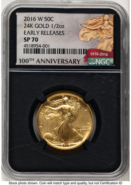 2016-W 50C Walking Liberty 100th Anniversary Gold Centennial ER 100th Anniversary NGC MS70