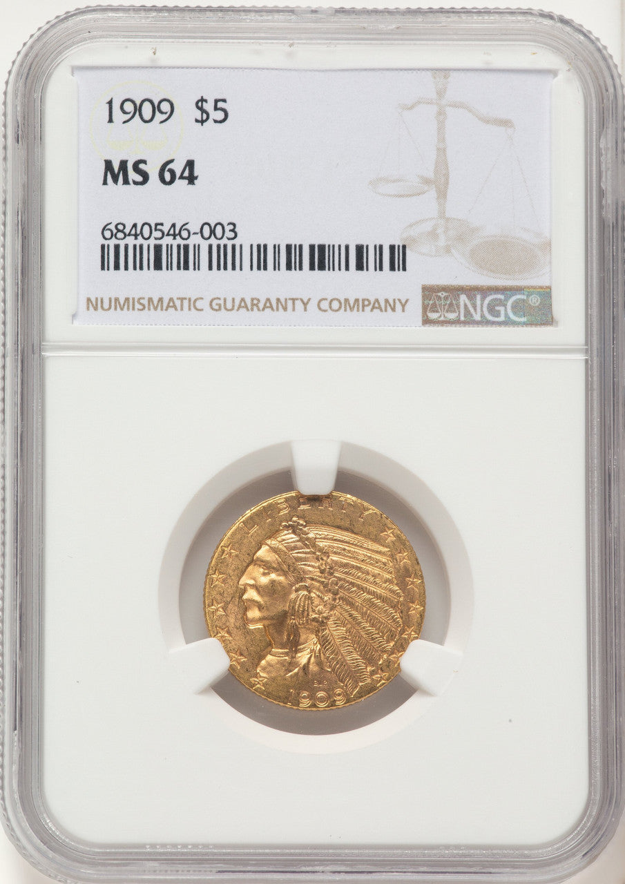 1909 $5 Indian Half Eagle NGC MS64