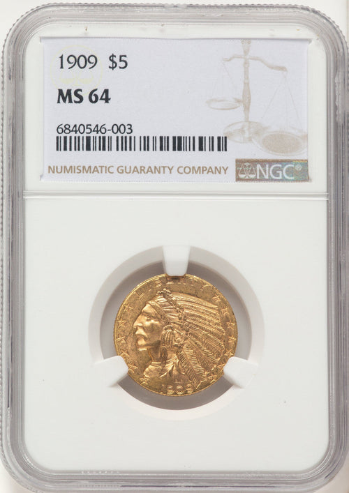 1909 $5 Indian Half Eagle NGC MS64
