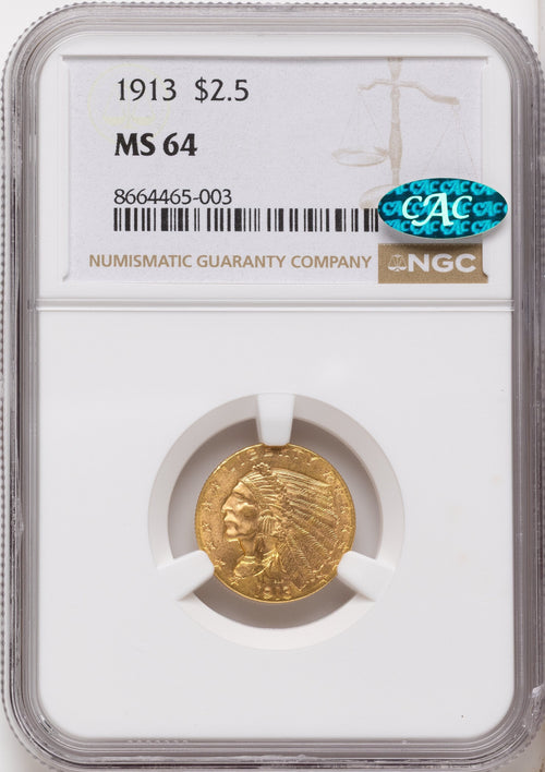 1913 $2.50 CAC Indian Quarter Eagle NGC MS64